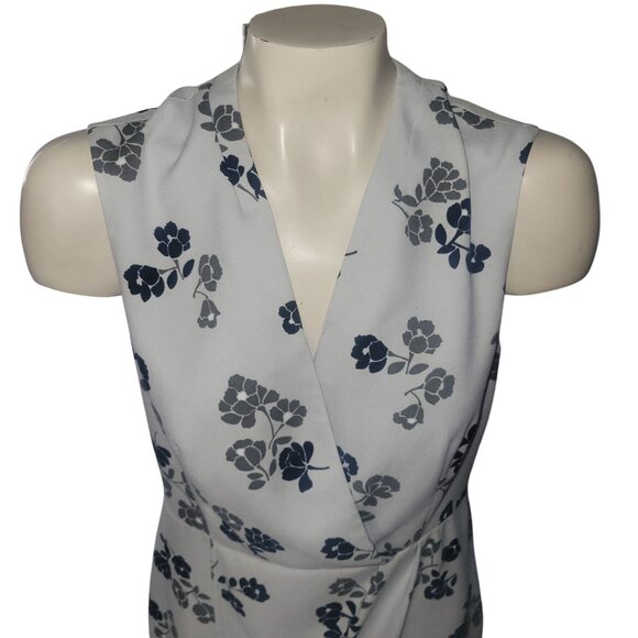 Banana Republic Womens Floral Sleeveless Wrap Dress Size 6 White & Navy Polyeste - Picture 2 of 7